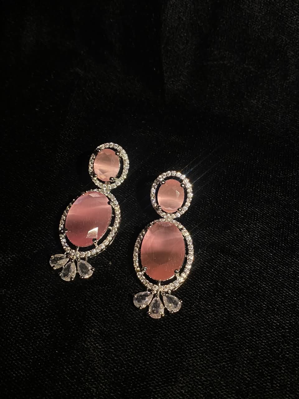 Rose Pink Crystal Drop Earrings for Women