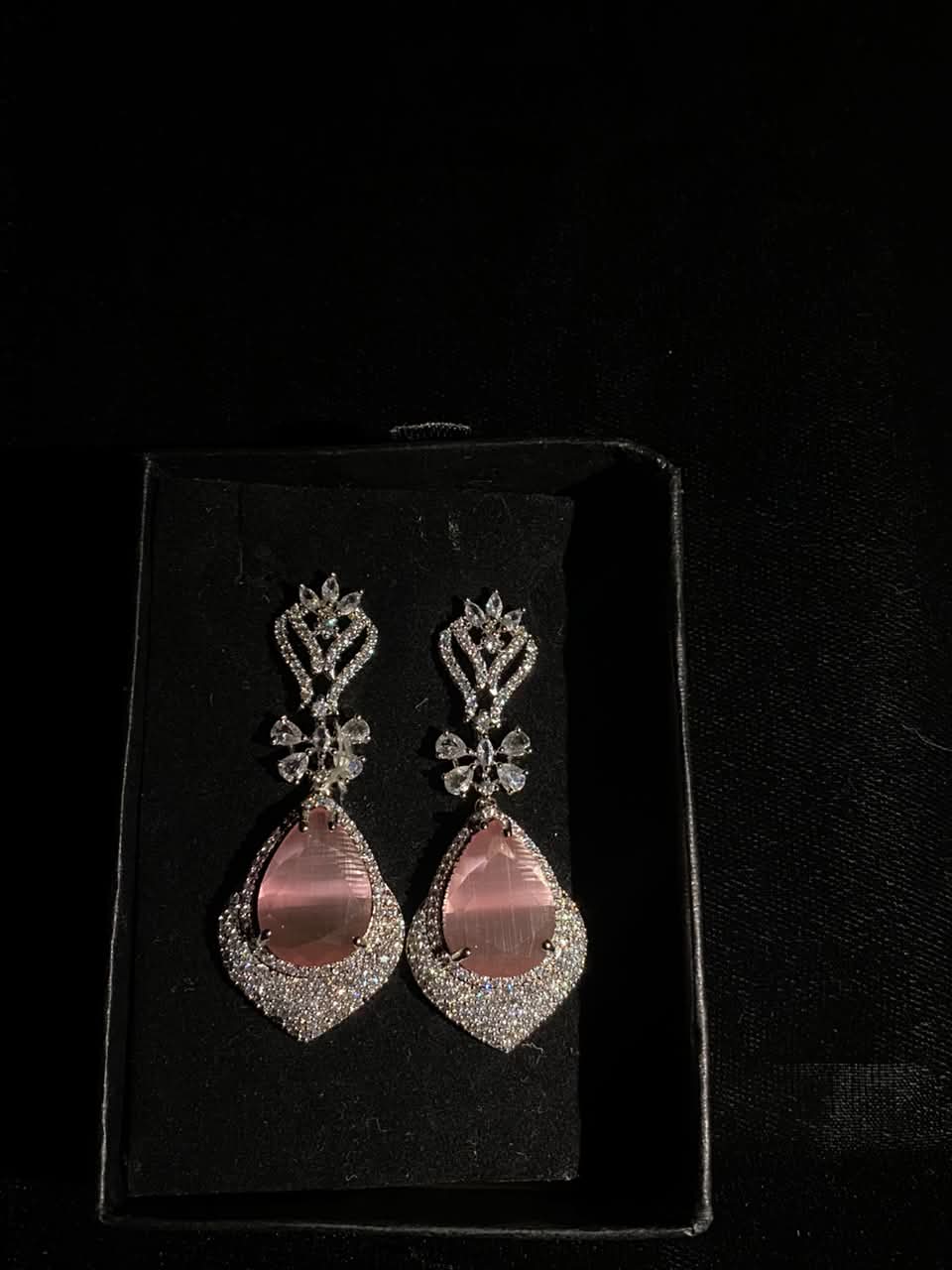 Silver-Tone Pink Crystal Teardrop Earrings