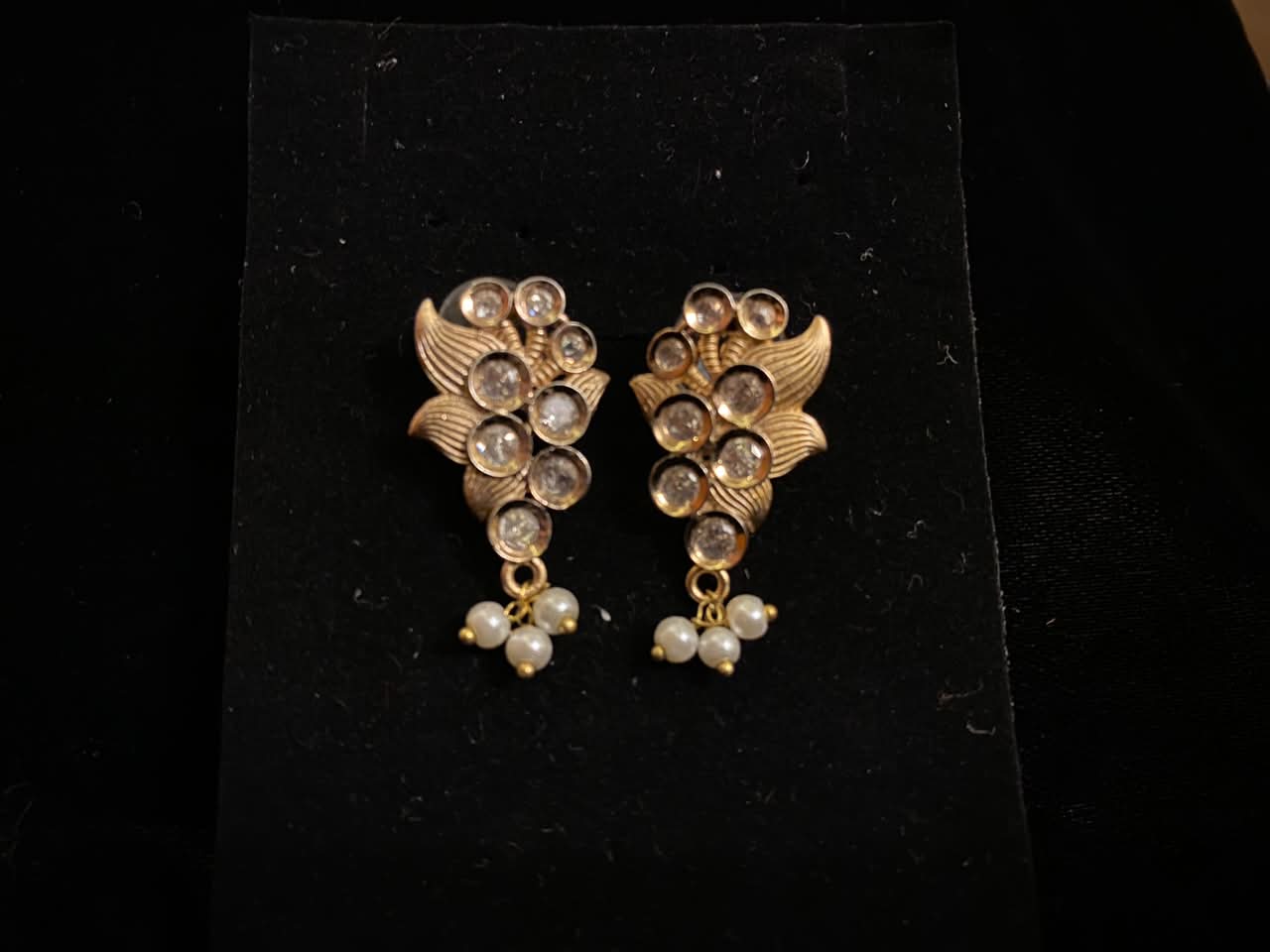 Golden Crystal Leaf Pearl Drop Earrings