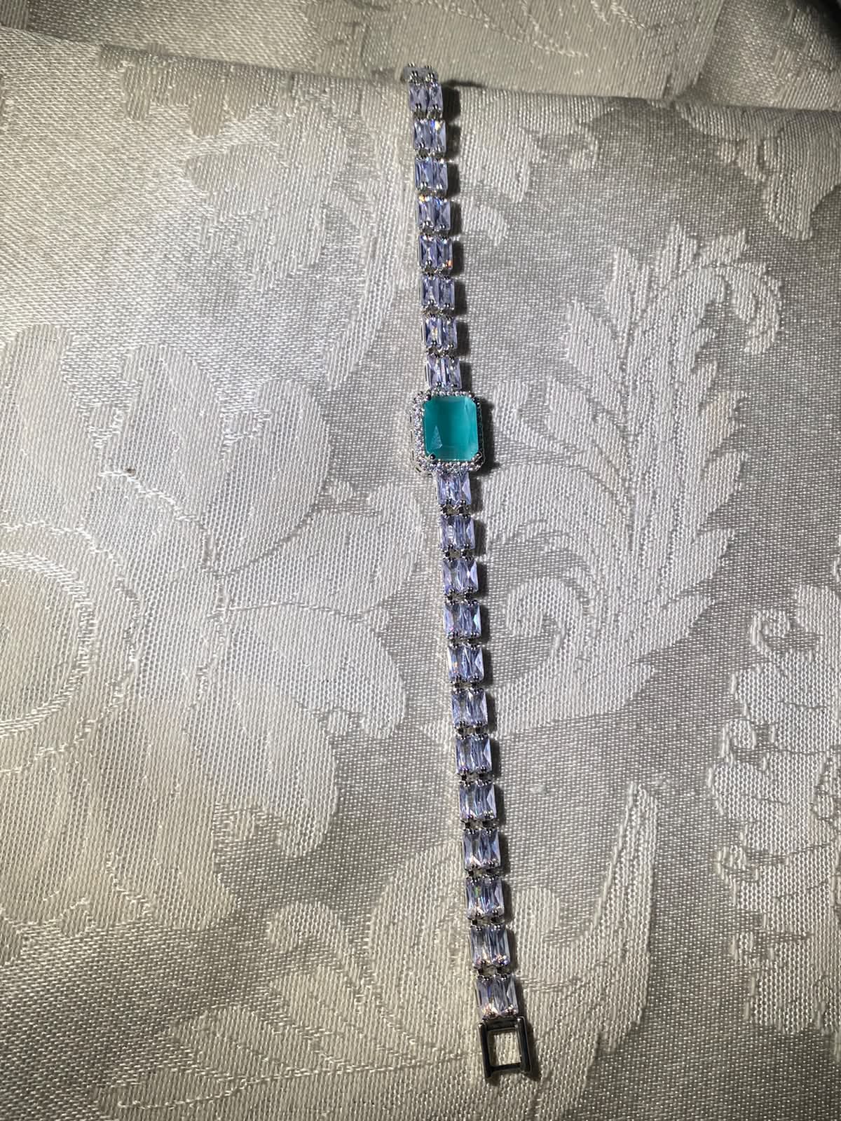 Silver-Tone Crystal Bracelet with Turquoise Stone