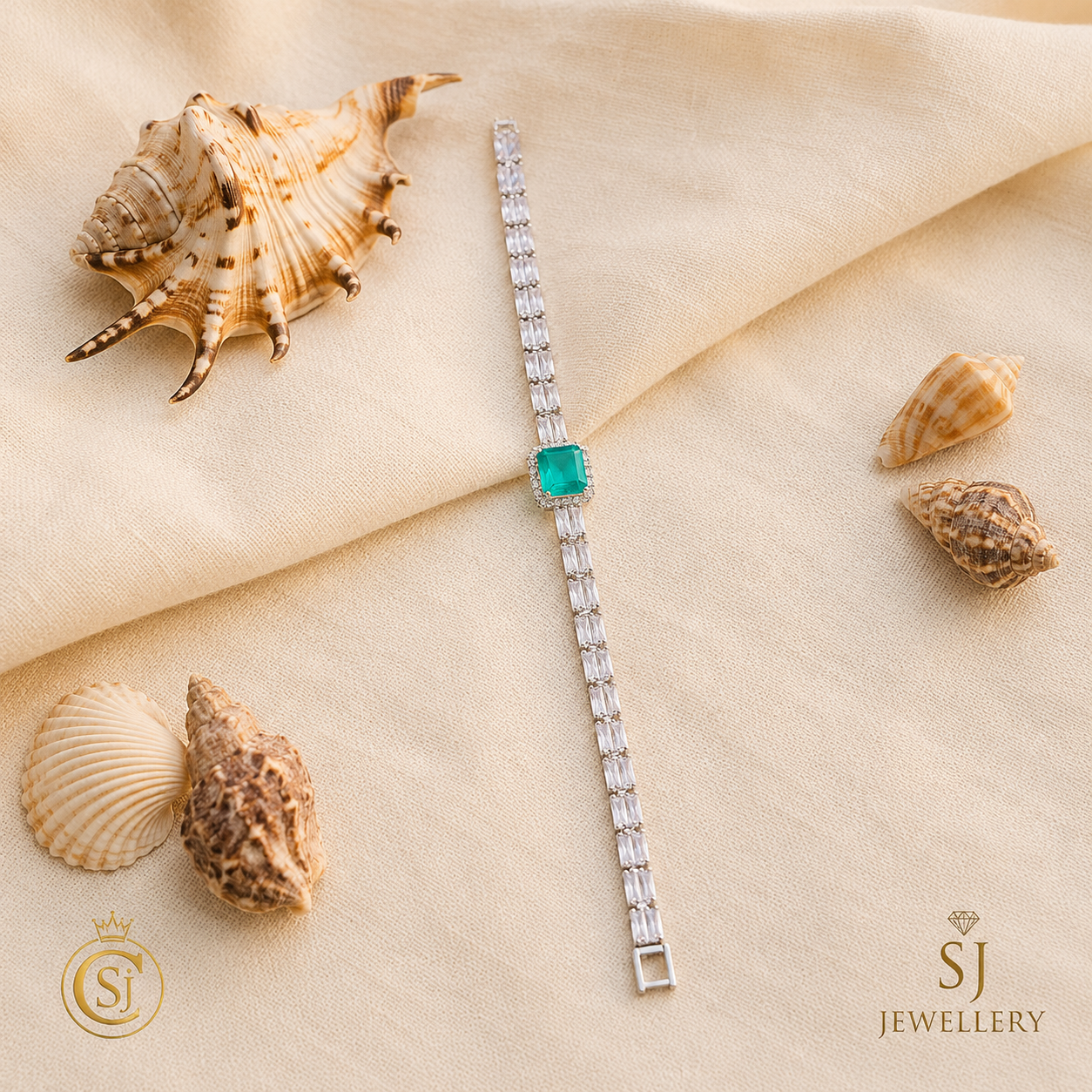 Silver-Tone Crystal Bracelet with Turquoise Stone