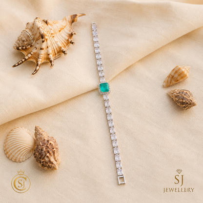 Silver-Tone Crystal Bracelet with Turquoise Stone