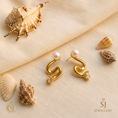 Gold-Tone Pearl Swirl Stud Earrings