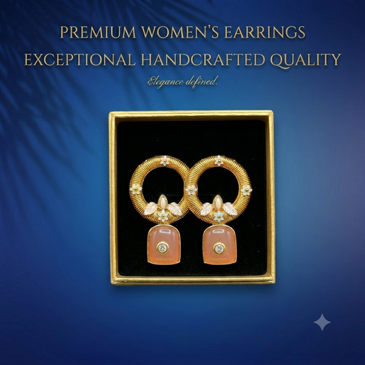Gold-Tone Traditional Kundan-Inspired Earrings with Peach Enamel Drop