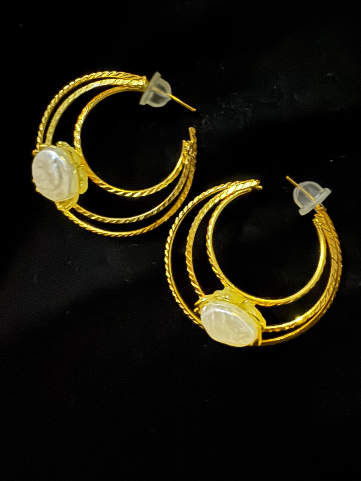 Gold-Tone Pearl Crescent Hoop Earrings