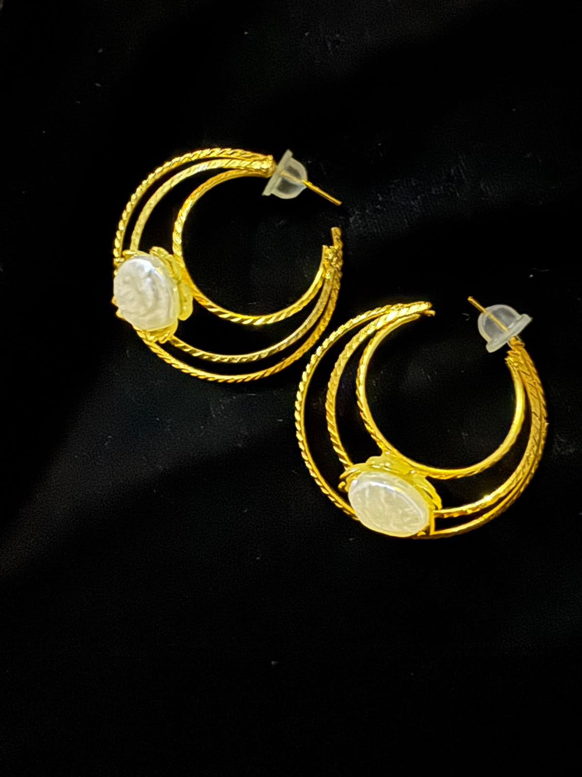 Gold-Tone Pearl Crescent Hoop Earrings