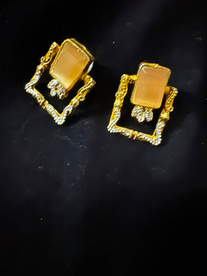 Gold-Tone Amber Square Frame Earrings