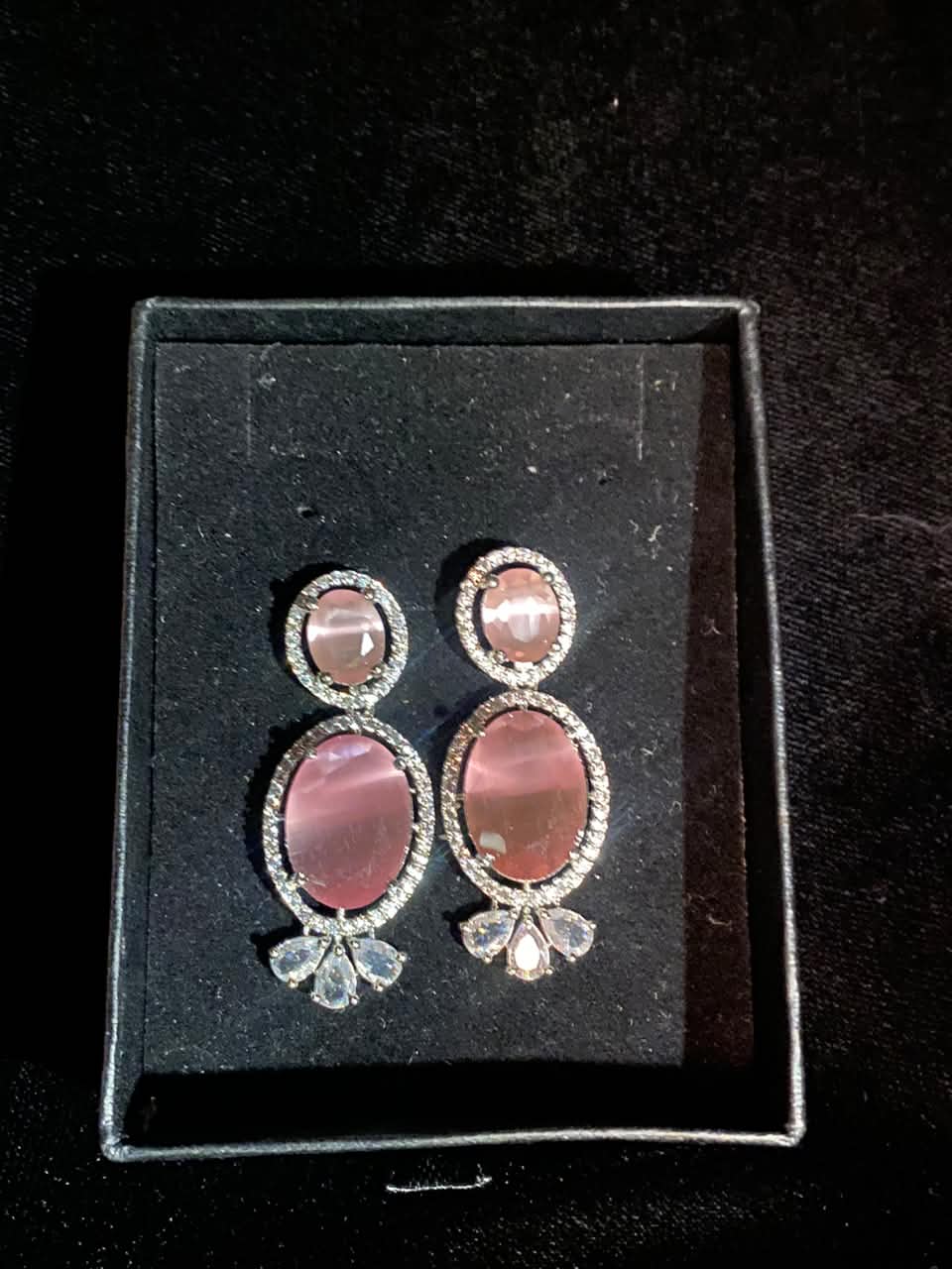 Rose Pink Crystal Drop Earrings for Women