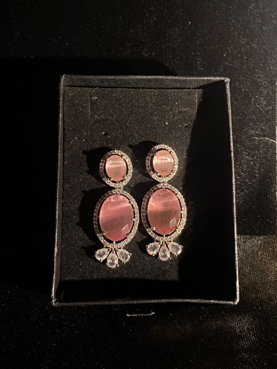 Rose Pink Crystal Drop Earrings for Women