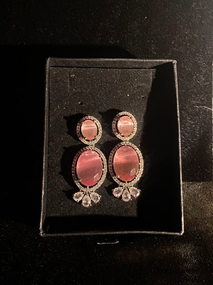 Rose Pink Crystal Drop Earrings for Women