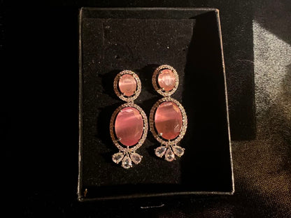 Rose Pink Crystal Drop Earrings for Women