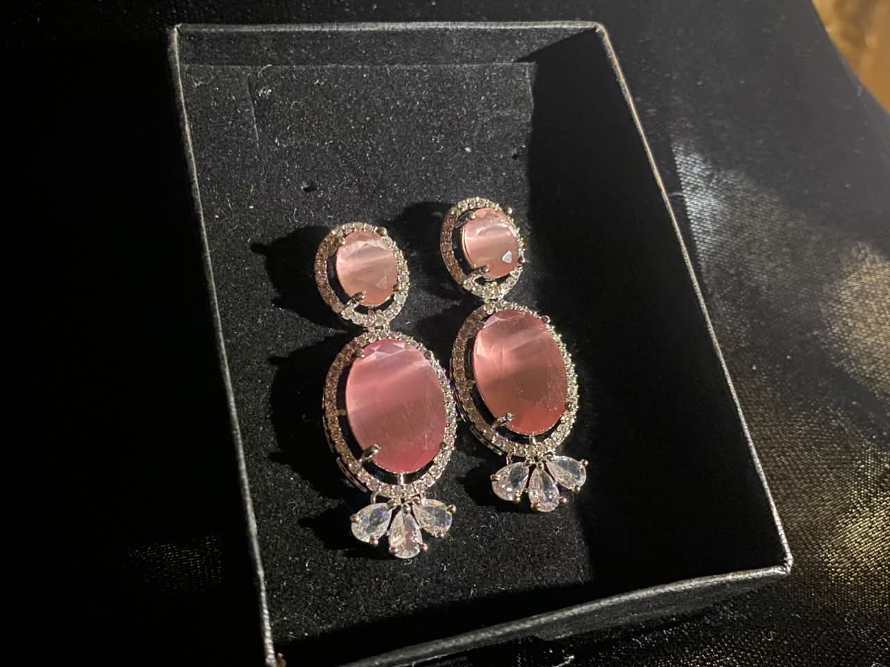 Rose Pink Crystal Drop Earrings for Women