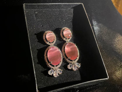 Rose Pink Crystal Drop Earrings for Women