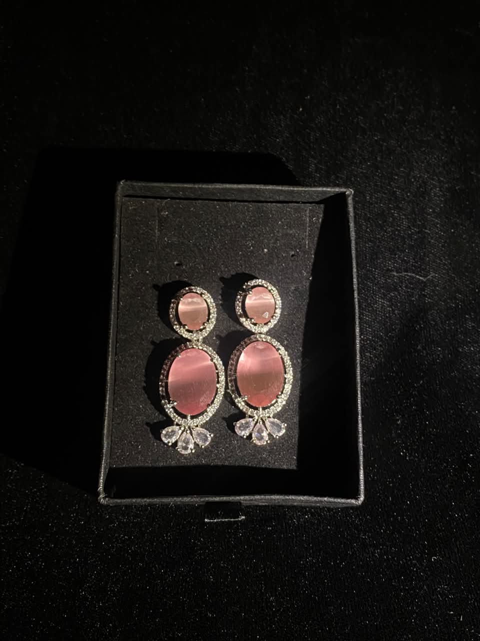 Rose Pink Crystal Drop Earrings for Women
