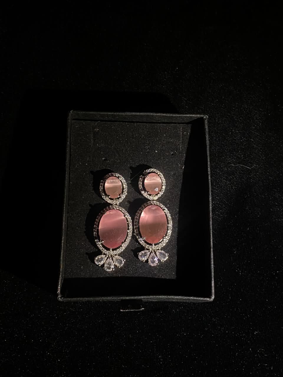 Rose Pink Crystal Drop Earrings for Women