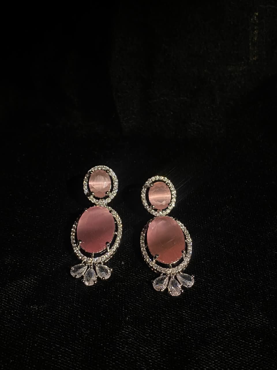 Rose Pink Crystal Drop Earrings for Women