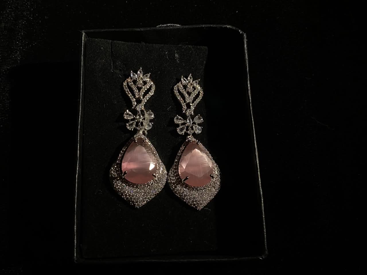 Silver-Tone Pink Crystal Teardrop Earrings