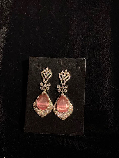 Silver-Tone Pink Crystal Teardrop Earrings
