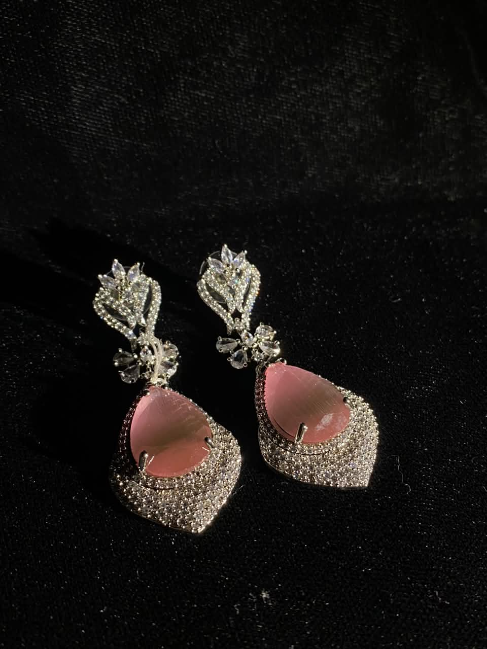 Silver-Tone Pink Crystal Teardrop Earrings