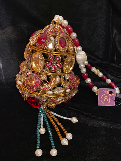 Gold-Tone Multicolor Stone Potli Clutch Bag