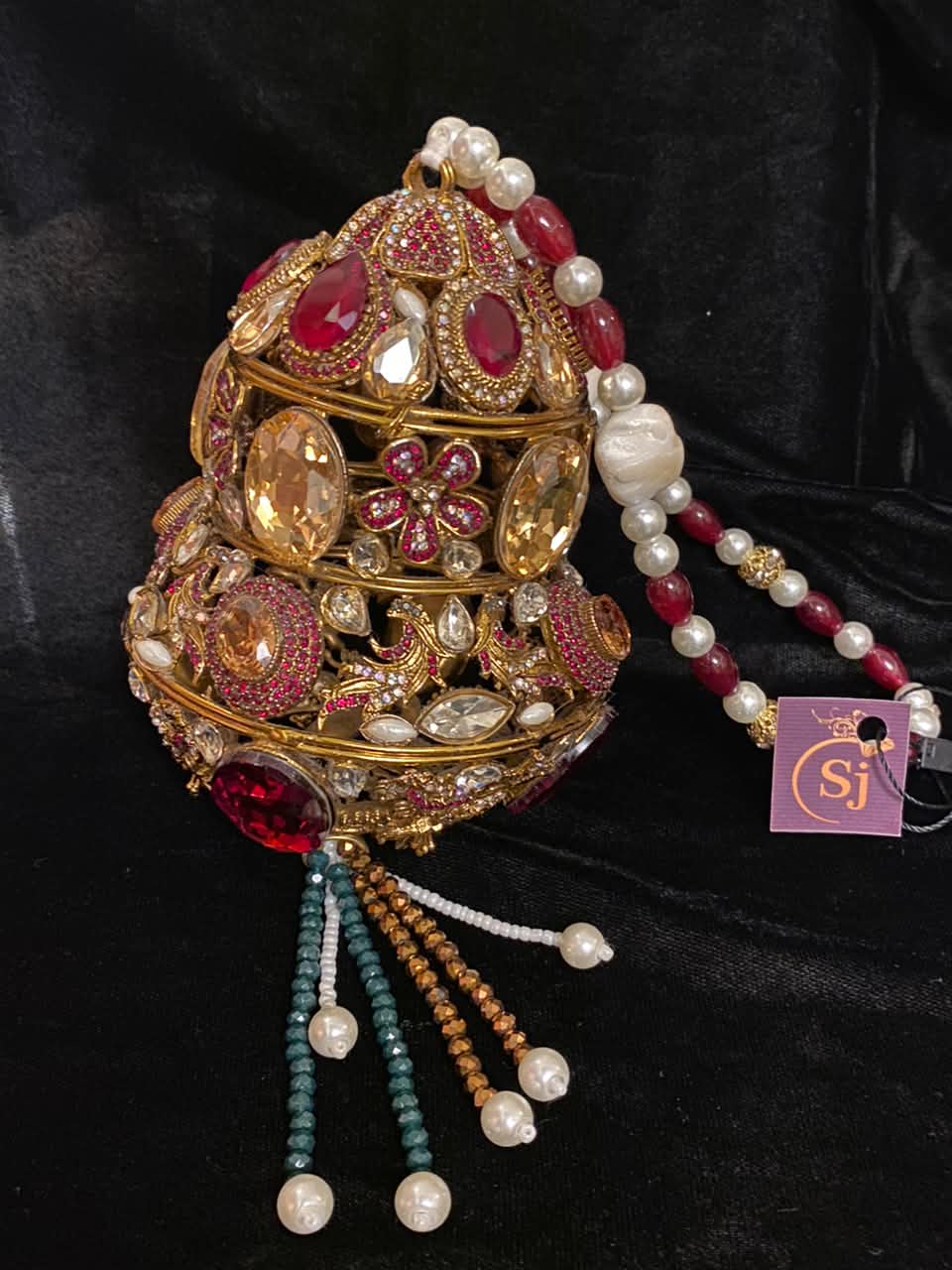 Gold-Tone Multicolor Stone Potli Clutch Bag