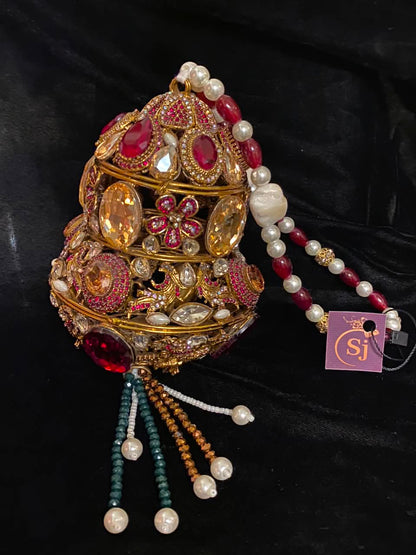 Gold-Tone Multicolor Stone Potli Clutch Bag
