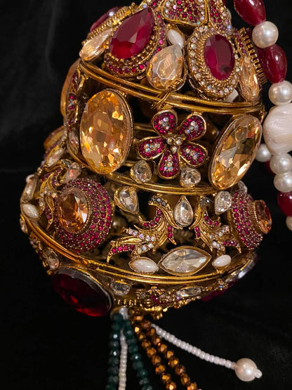 Gold-Tone Multicolor Stone Potli Clutch Bag