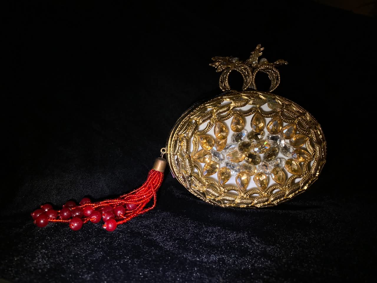 Gold-Tone Red Rose Floral Clutch Bag for Women