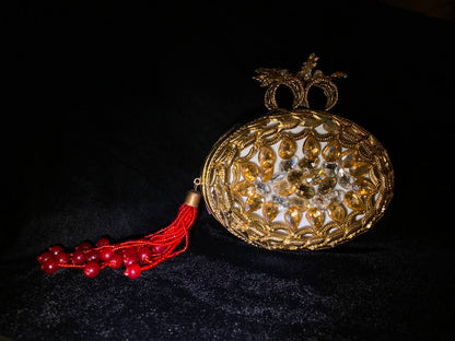 Gold-Tone Red Rose Floral Clutch Bag for Women