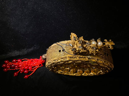 Antique Gold Floral Kara with Red Tassel