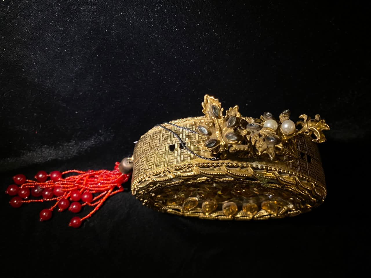 Antique Gold Floral Kara with Red Tassel