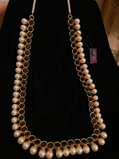 Black Stone Pearl Drop Necklace for Women