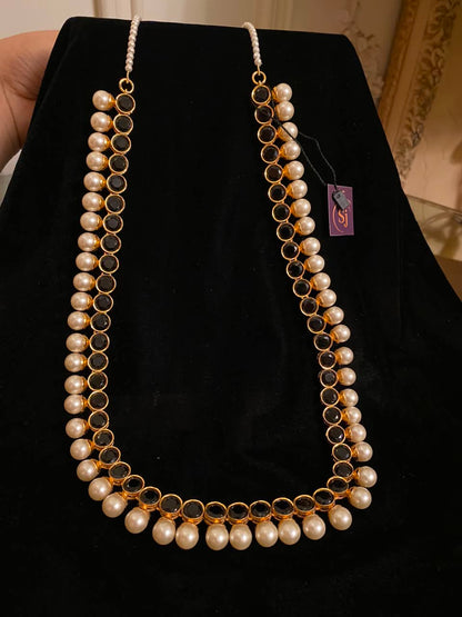 Black Stone Pearl Drop Necklace for Women