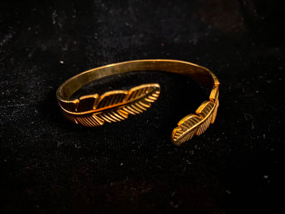 Golden Double Feather Cuff Bracelet for Women