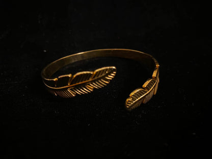 Golden Double Feather Cuff Bracelet for Women