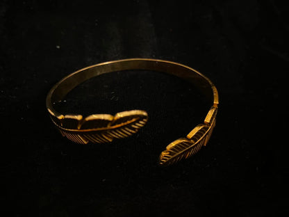 Golden Double Feather Cuff Bracelet for Women