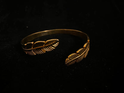 Golden Double Feather Cuff Bracelet for Women