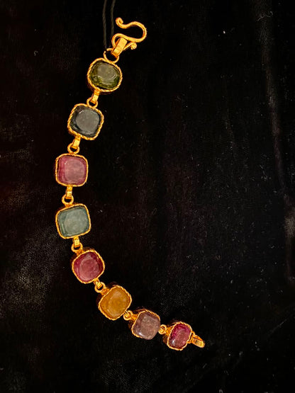 Gold-Tone Multicolor Stone Link Bracelet