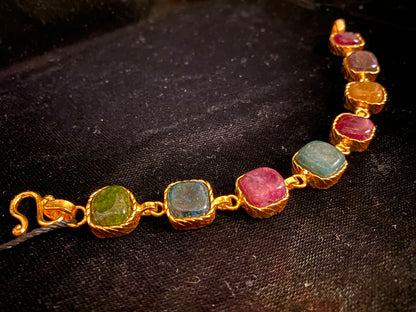 Gold-Tone Multicolor Stone Link Bracelet