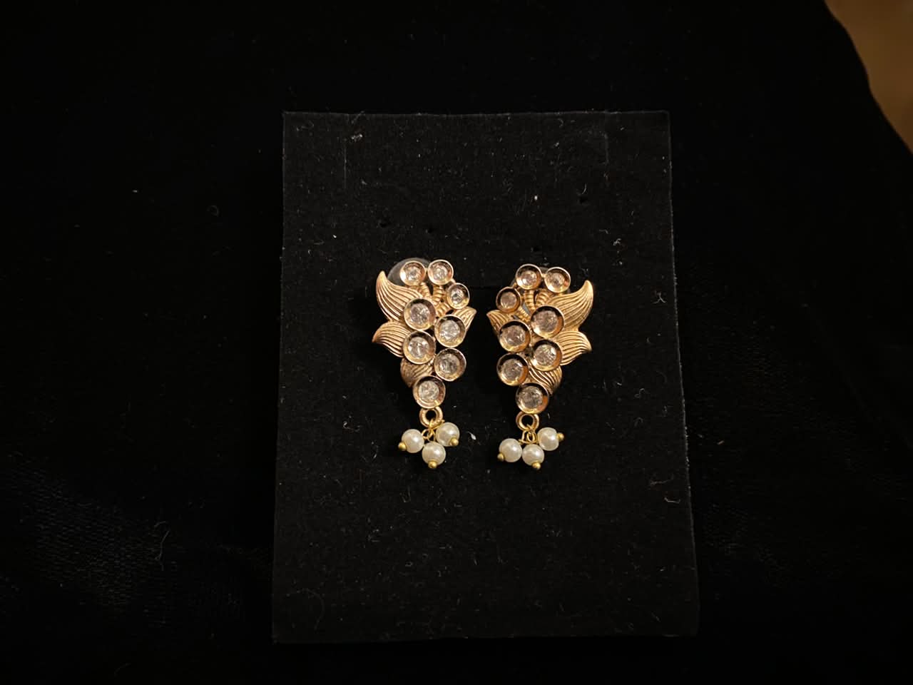 Golden Crystal Leaf Pearl Drop Earrings
