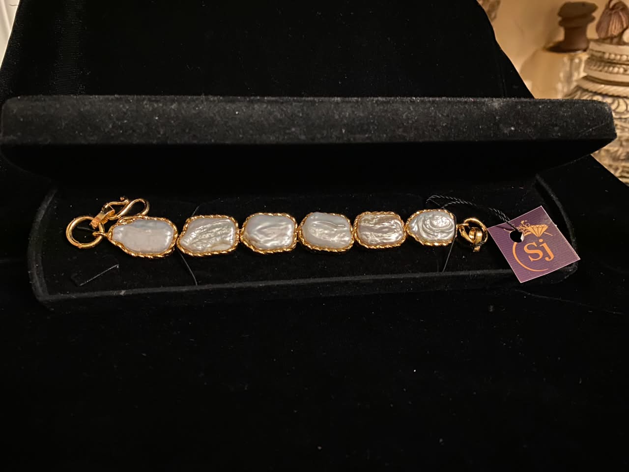 Gold-Tone Baroque Pearl Link Bracelet