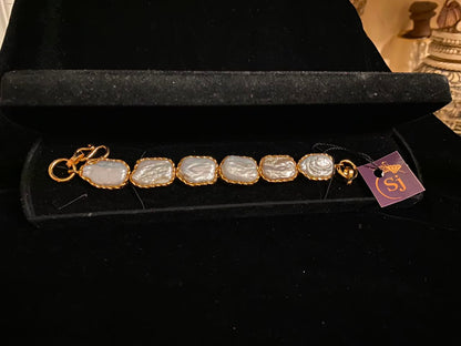 Gold-Tone Baroque Pearl Link Bracelet