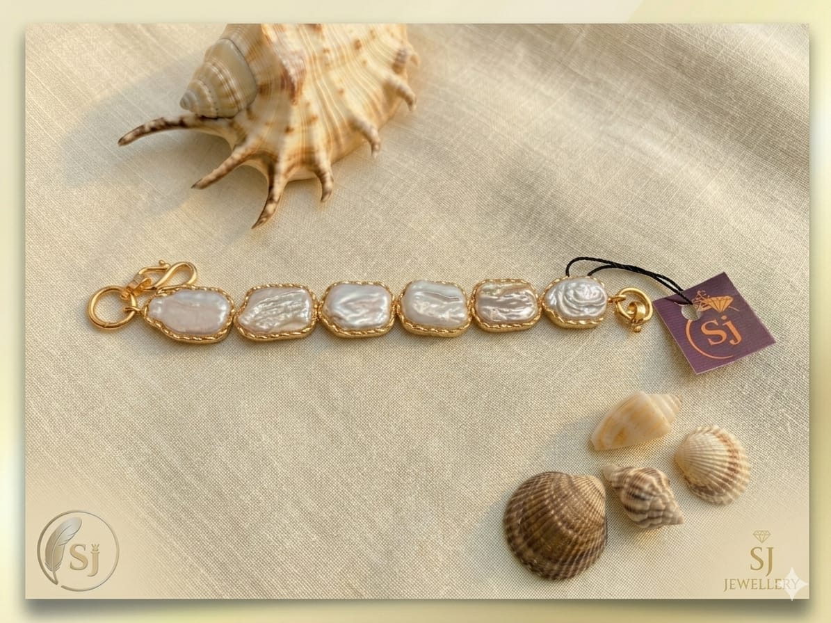 Gold-Tone Baroque Pearl Link Bracelet