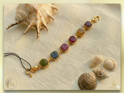 Gold-Tone Multicolor Stone Link Bracelet