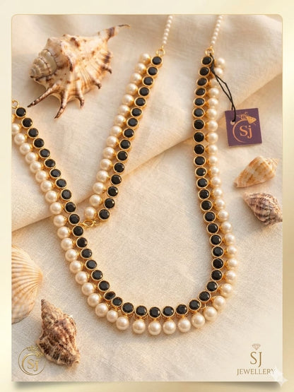 Black Stone Pearl Drop Necklace for Women