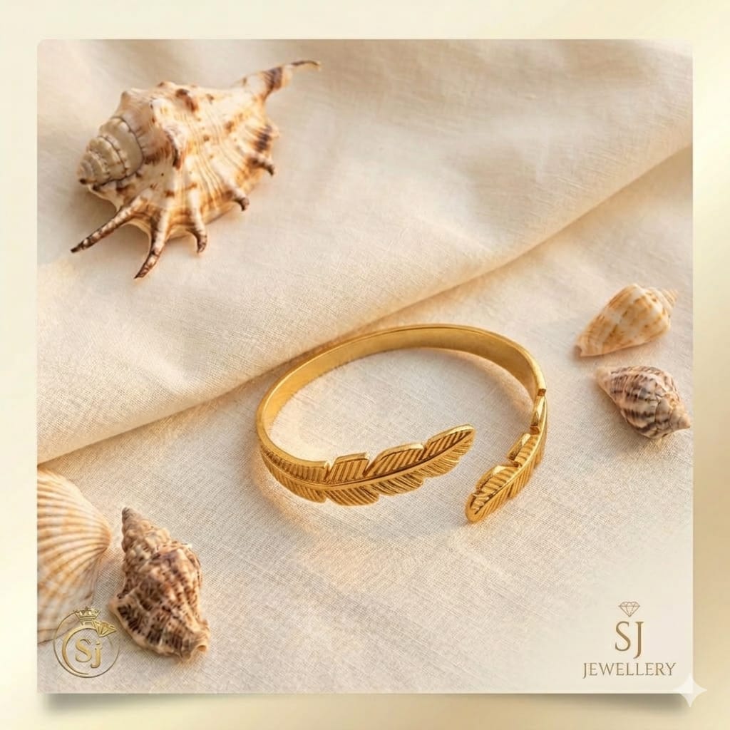 Golden Double Feather Cuff Bracelet for Women
