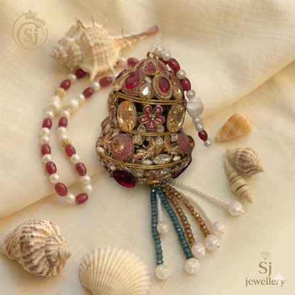 Gold-Tone Multicolor Stone Potli Clutch Bag