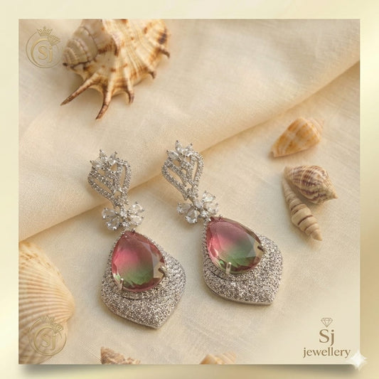 Silver-Tone Pink Crystal Teardrop Earrings