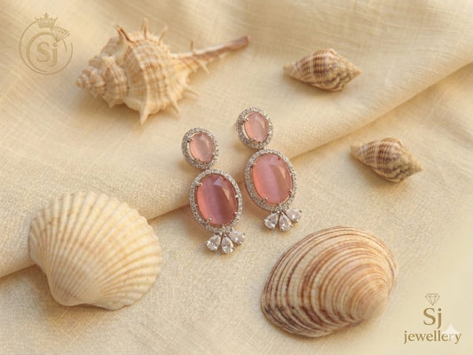 Rose Pink Crystal Drop Earrings for Women