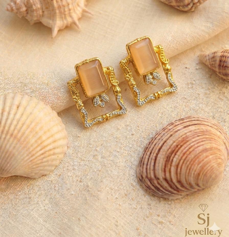 Gold-Tone Amber Square Frame Earrings